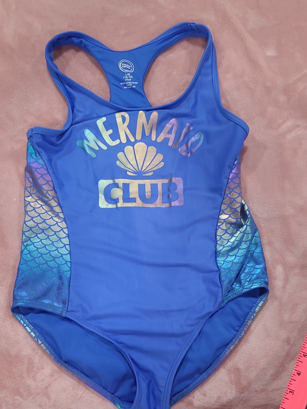 wonder nation Blue Mermaid Club One-Piece Swimsuit with Iridescent Panels